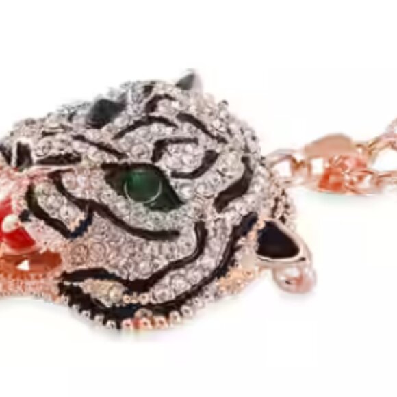 NEW TIGER NECKLACE Tiger Green & White Austrian Crystals - Picture 3 of 5